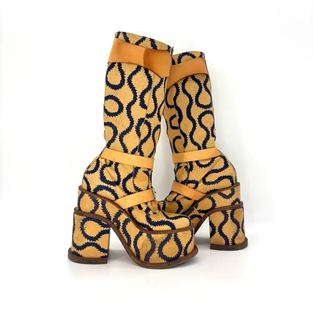 Vivienne Westwood Runway 2013 Pirate Clomper Squiggle Print Platform Boots 36